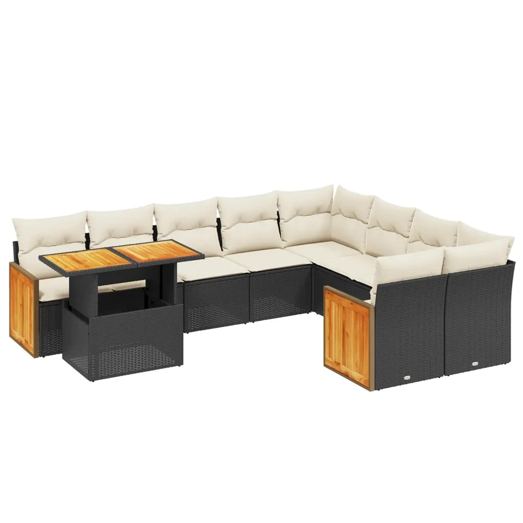 Set Divani da Giardino 10pz con Cuscini in Polyrattan Nero