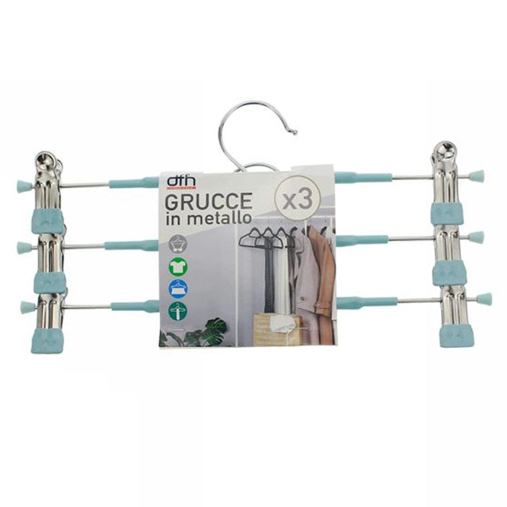 Trade Shop - Set 3 Grucce Pantaloni In Metallo Azzurro Armadio Clip Antiscivolo Gonne Shorts -