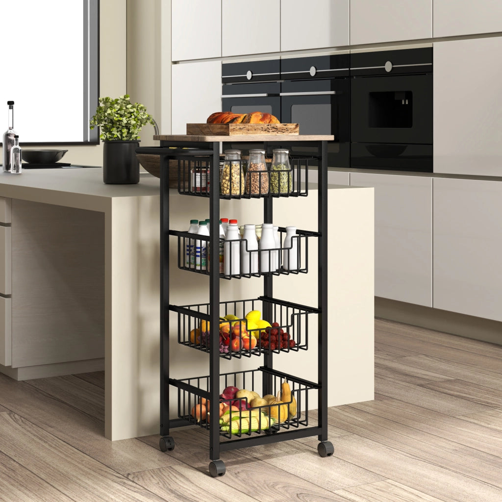 Carrello da Cucina Multilivello con 4 Cestini in Acciaio ¨C Zephmum ¨C Grigio