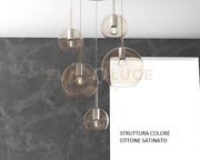 SOSP. OTTONE SAT. RETTANGOLARE 5 LUCI VETRI (1 GRANDE+1 MEDIO+3 PICCOLO) TUTTI AMBRA 1155OS-S5 RMIX-AM