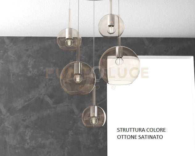 SOSP. OTTONE SAT. RETTANGOLARE 5 LUCI VETRI (1 GRANDE+1 MEDIO+3 PICCOLO) TUTTI AMBRA 1155OS-S5 RMIX-AM