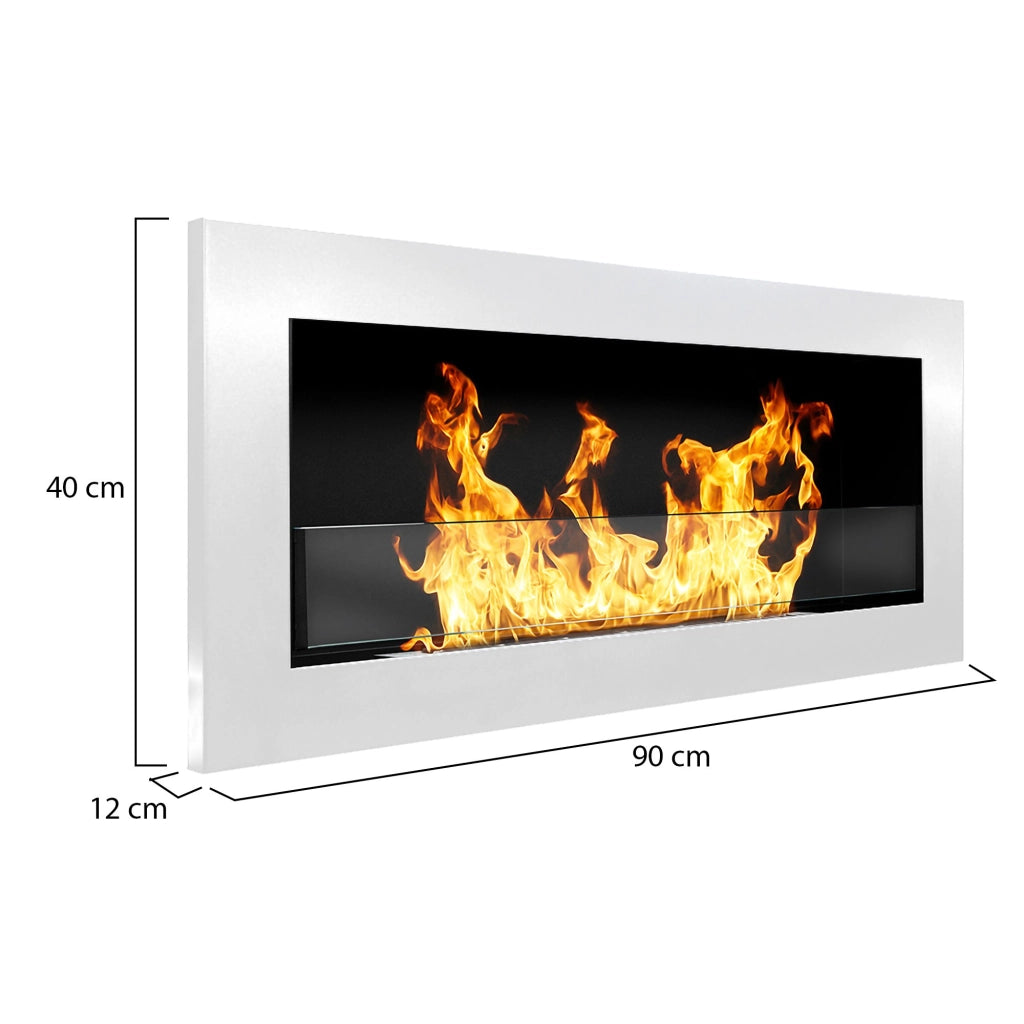 Caminetto Seulo, Camino a Bioetanolo Capacità 0.75 lt, 90x12x40h cm Bianco