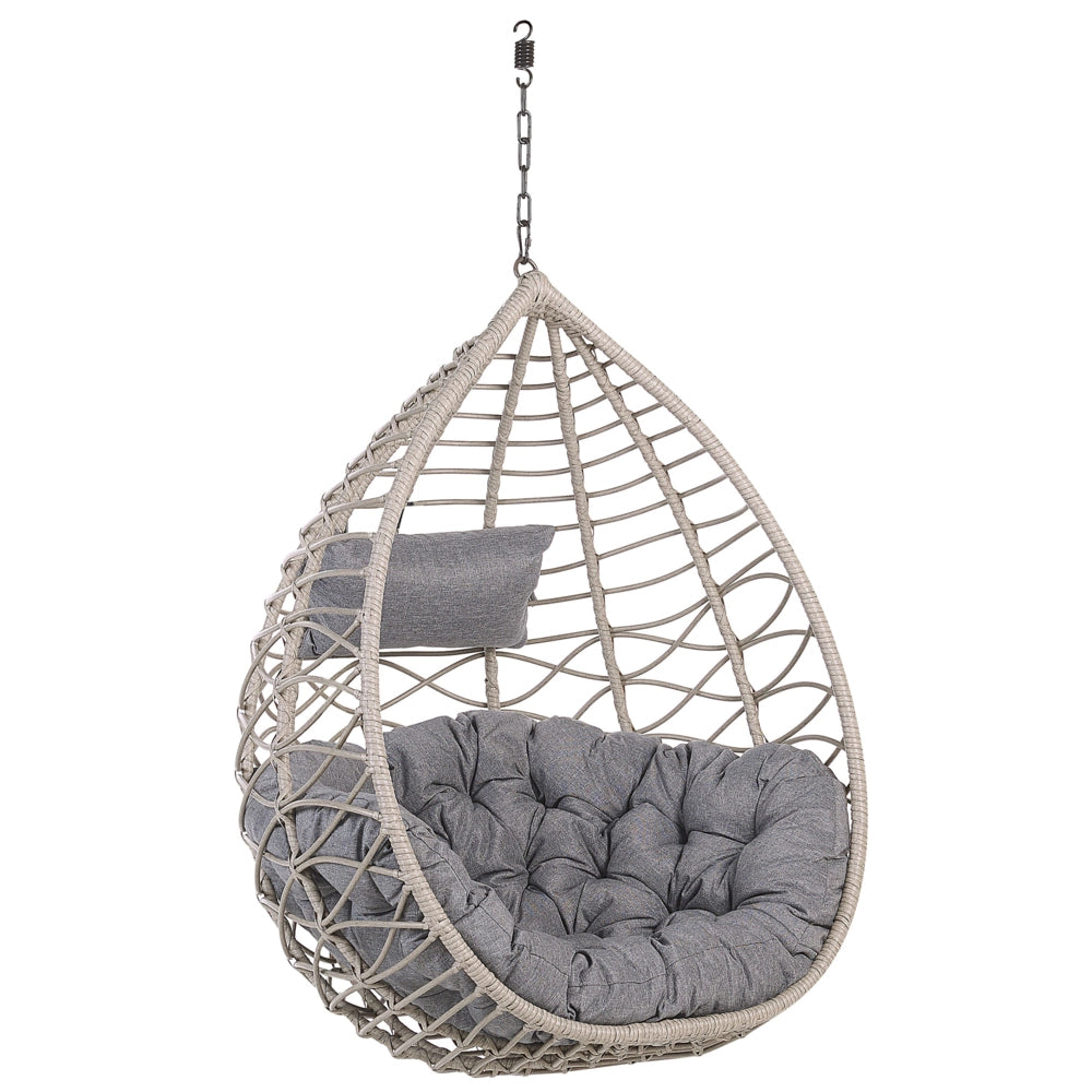 Sedia sospesa poltrona pensile in rattan grigio con struttura in metallo a forma di cestino per interni ed esterni Boho