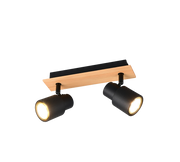 Barra 2 spots, metallo e legno, nero, L 31 cm, Pierre