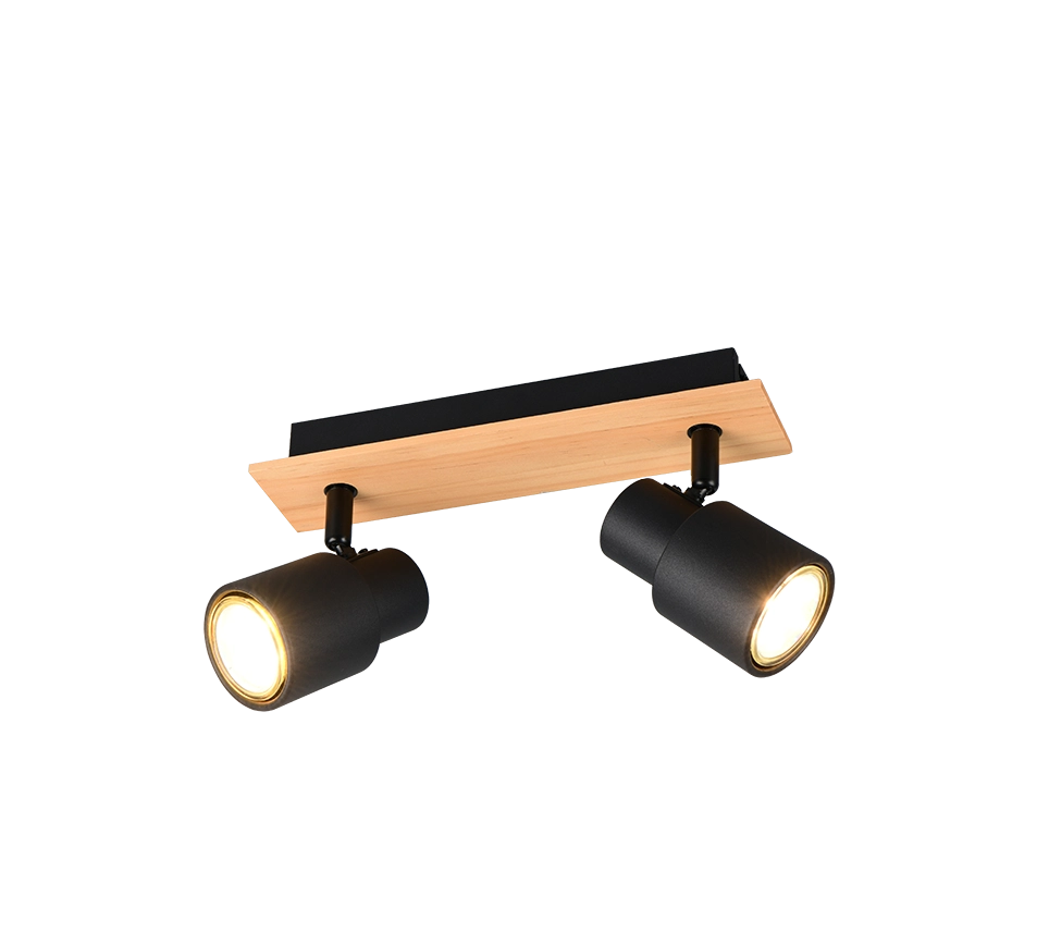 Barra 2 spots, metallo e legno, nero, L 31 cm, Pierre
