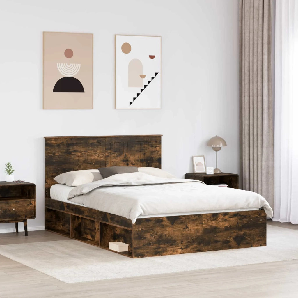Struttura del letto Rovere fumé 140 x 190 cm Pino massello 3411014