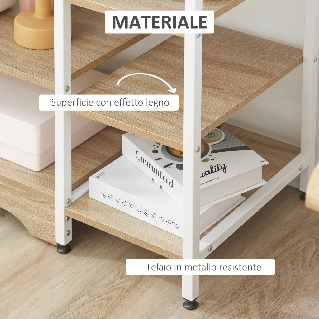 EasyComfort Scaffale da Cucina Basso Salvaspazio Stile Industriale, Mobiletto con 7 Ripiani per Cucina in Metallo e Legno, 90x40x95cm, Bianco