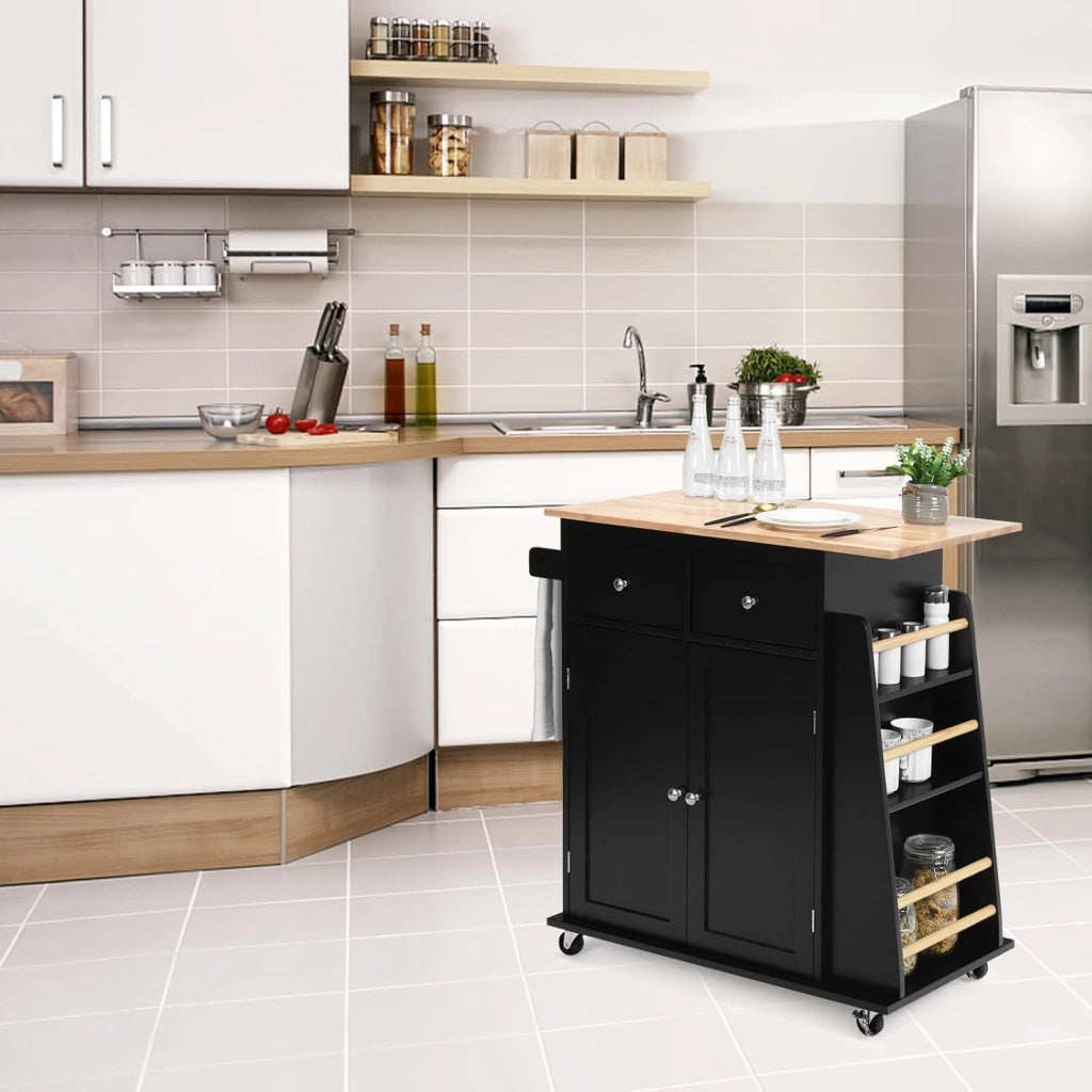 Credenza, Carrello di Servizio con Ruote Regolabile con Portaspezie a 3 Livelli, Armadio in Cucina con 2 Cassetti e 2 Porte, 2 Colori, 88x45x89,5cm