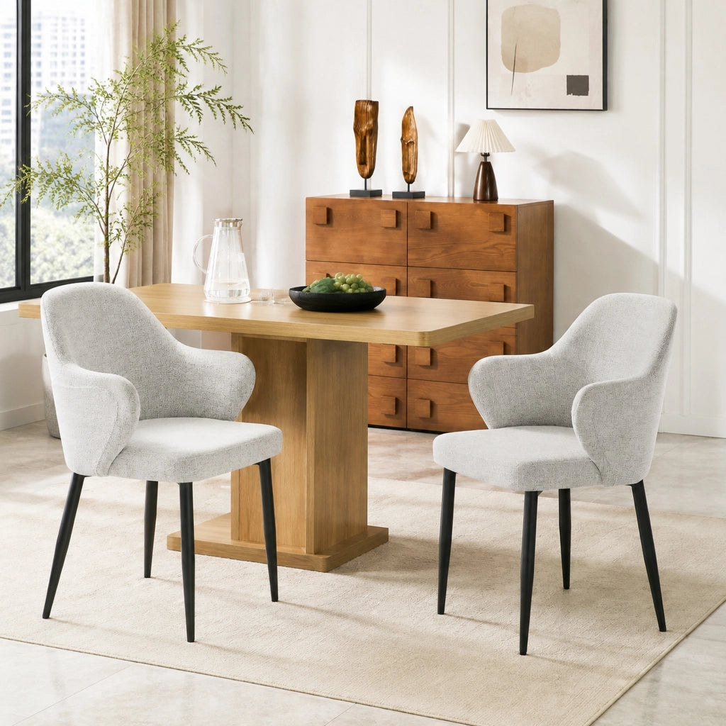Set di 2 sedie da pranzo 83 cm con schienale avvolgente in tessuto e metallo grigio chiaro e nero