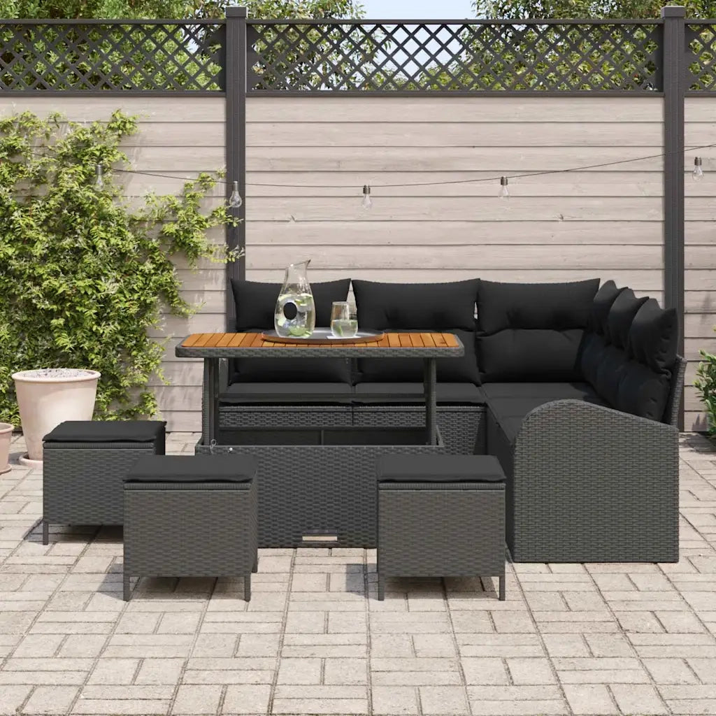 Set Divano da Giardino con cuscino con archiviazione 9 pcs Nero