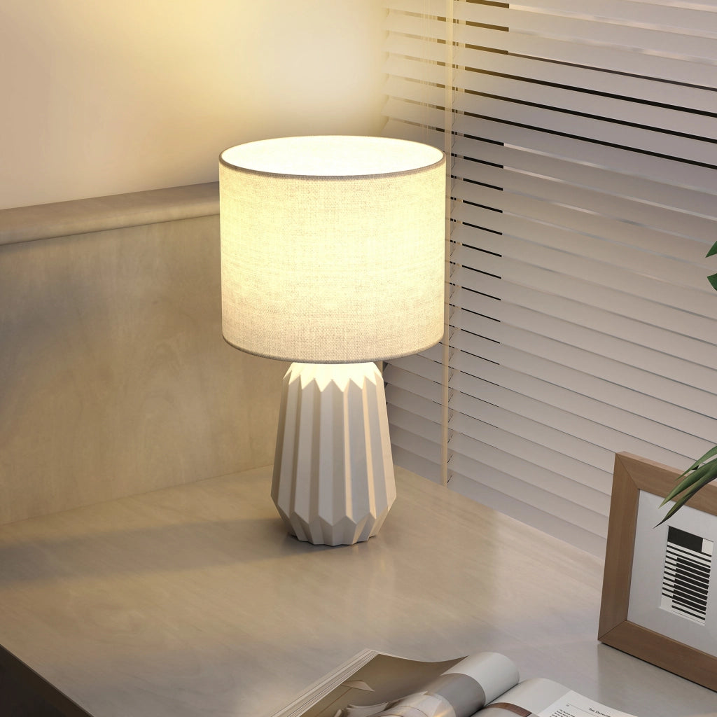 Lampada da tavolo con paralume in lino ¨C zephmum ¨C bianco 22x22x39 cm