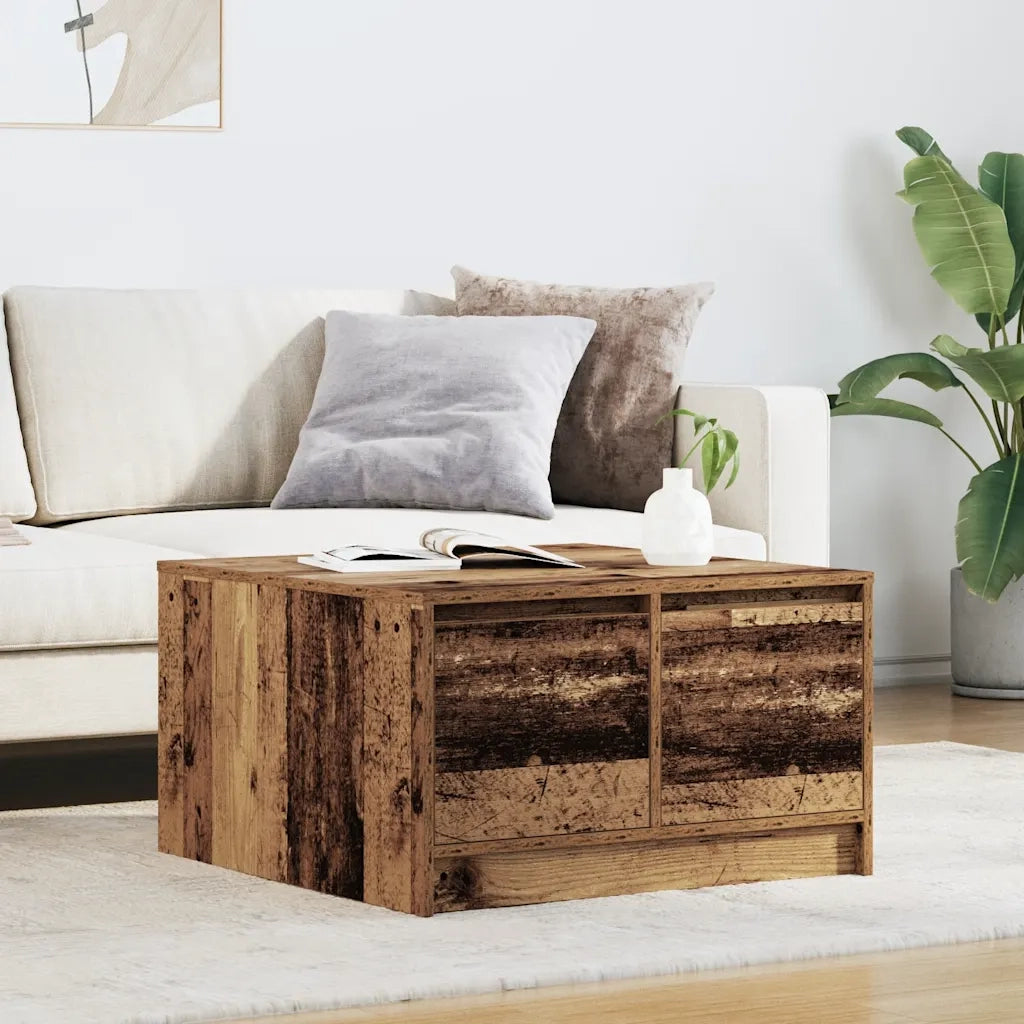 Tavolino da Salotto con Cassetti-Tavolino da soggiorno-Tavolo Legno Antico 70,5x70x40 cm