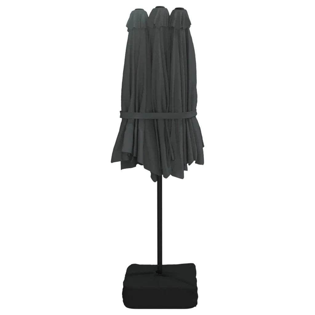 Ombrellone da giardino a doppia testa con illuminazione a LED 449 x 265 cm protezione UV atmosfera accogliente poliestere antracite 02_0047380