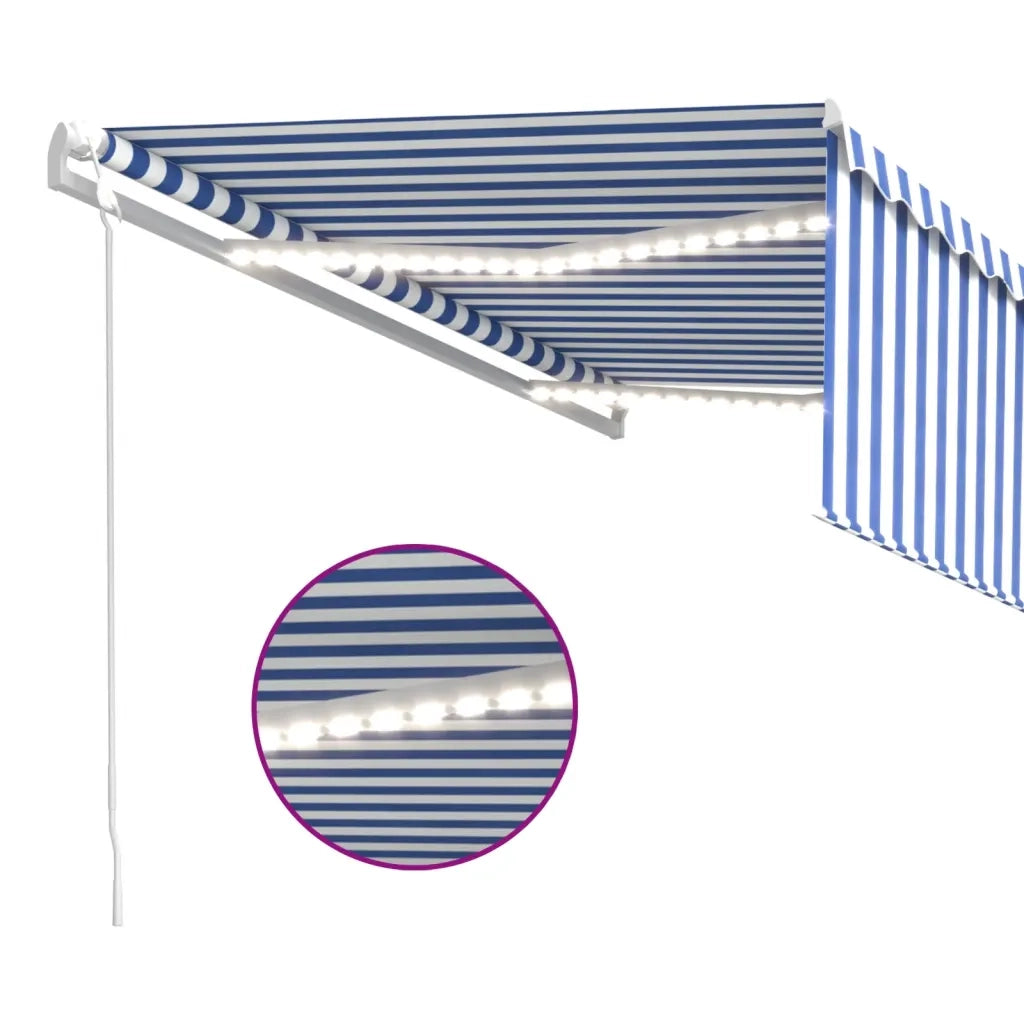 Tenda Automatica Parasole LED Sensore Vento 4,5x3 m Blu Bianco 3069331