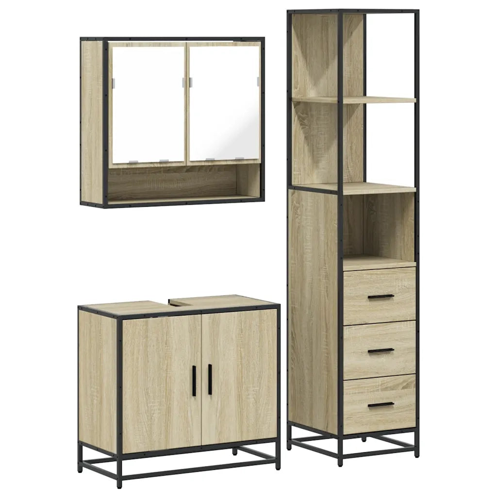 Set Mobili da Bagno 3 pz Rovere Sonoma in Legno Multistrato
