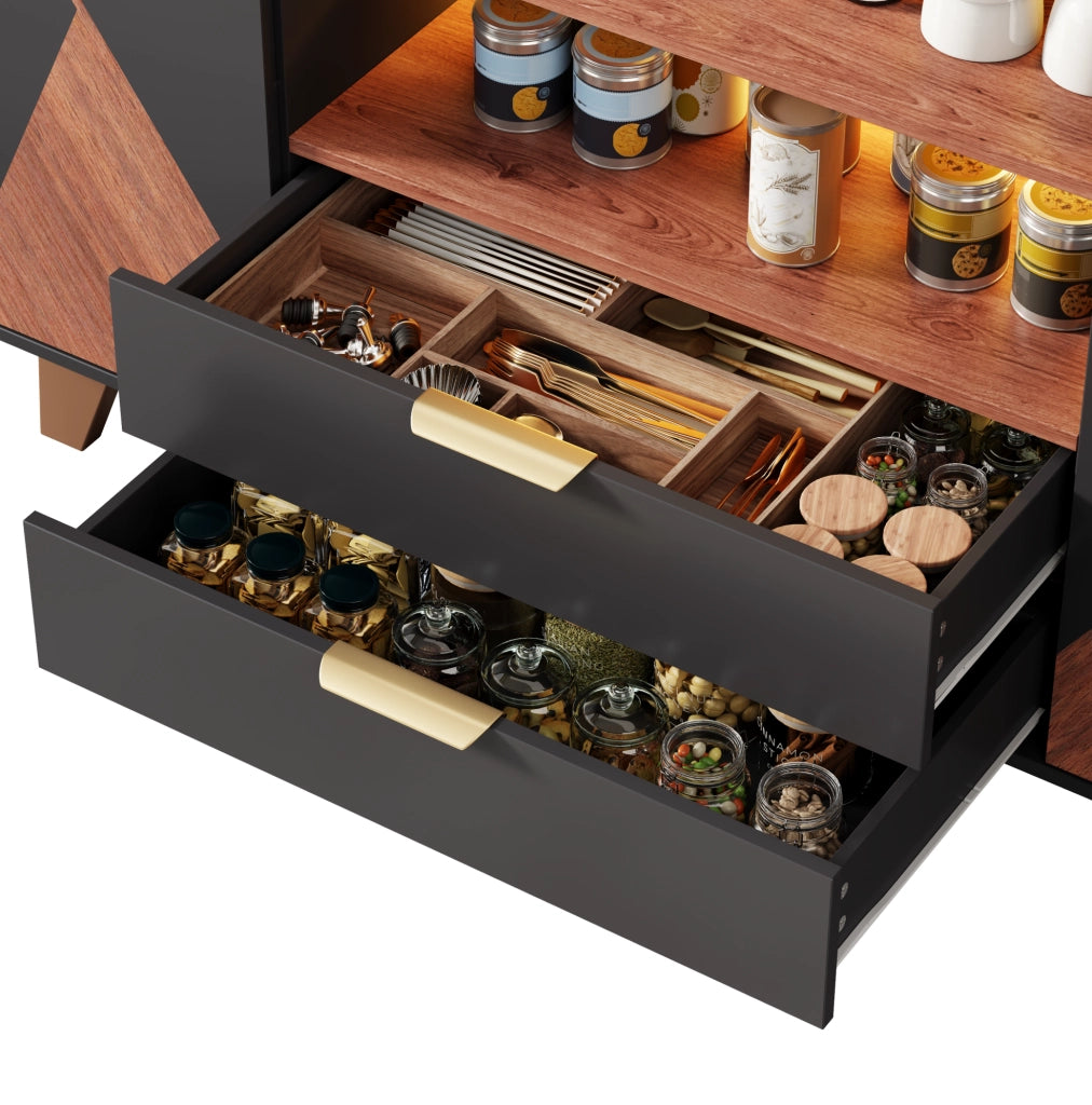 Mobile cucina con LED RGB; ante e cassetti; 150 x 40 x 90 cm; MDF natural e nero