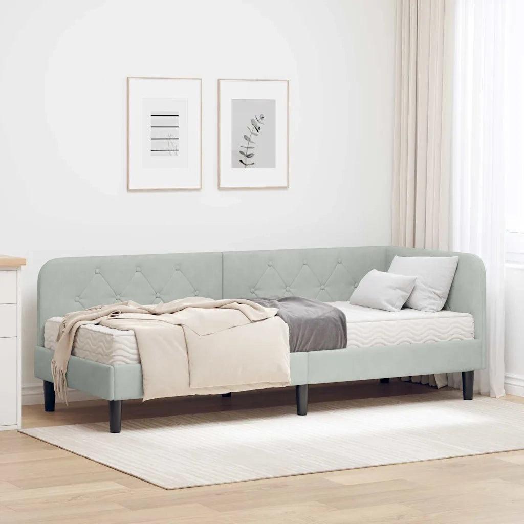 Cornice del letto ad angolo Grigio chiaro 80 x 200 cm Velluto