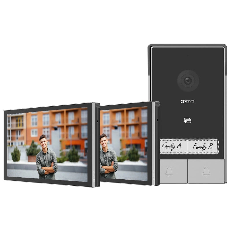 EZVIZ HP7 2-FAMILY KIT - VIDEOCITOFONO BIFAMILIARE - 2 SCHERMI TOUCH 7" 2K - CONTROLLO REMOTO - RILEVAMENTO MOVIMENTO - AUDIO BIDIREZIONALE - SBLOCCO RFID