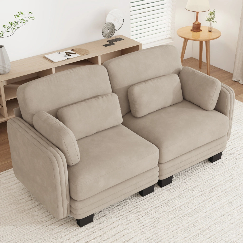 Divano modulare a 2 posti in chenille; 176x88x88 cm; caffè chiaro