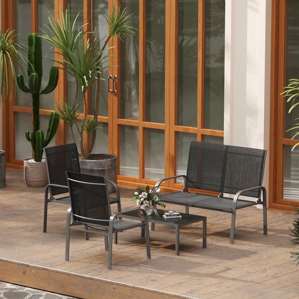 Set giardino 4 pezzi con tavolino, 2 sedie e divanetto regolabile ¨C zephmum ¨C acciaio e textilene nero