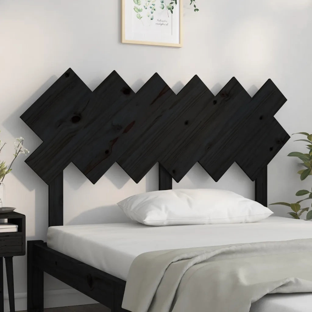 Testiera per Letto Nera 132x3x81 cm in Legno Massello di Pino 819219