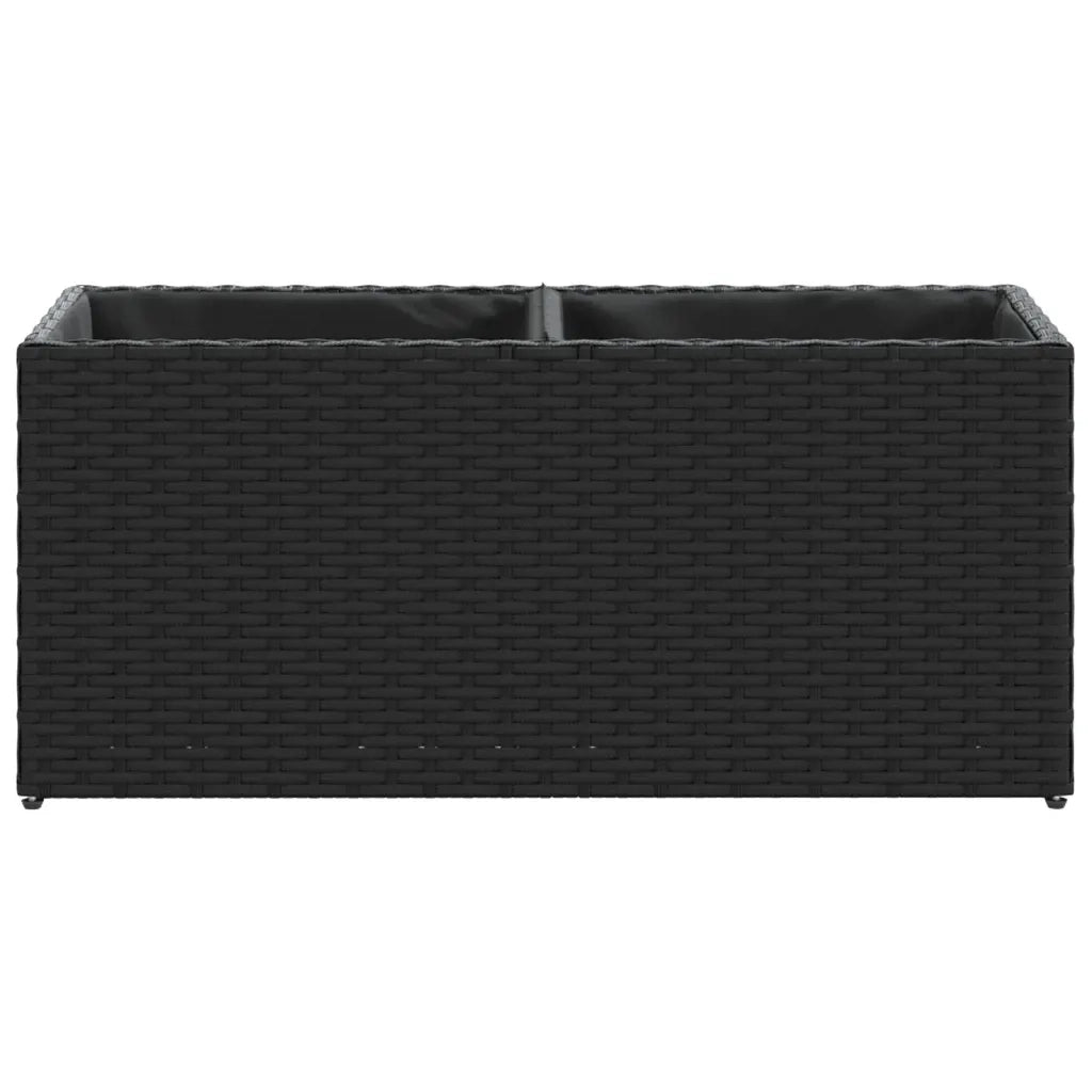 Fioriere | Cassetta per fiori | Vaso da Giardino con 2 Vasi Nere 72x30x32 cm in Polyrattan