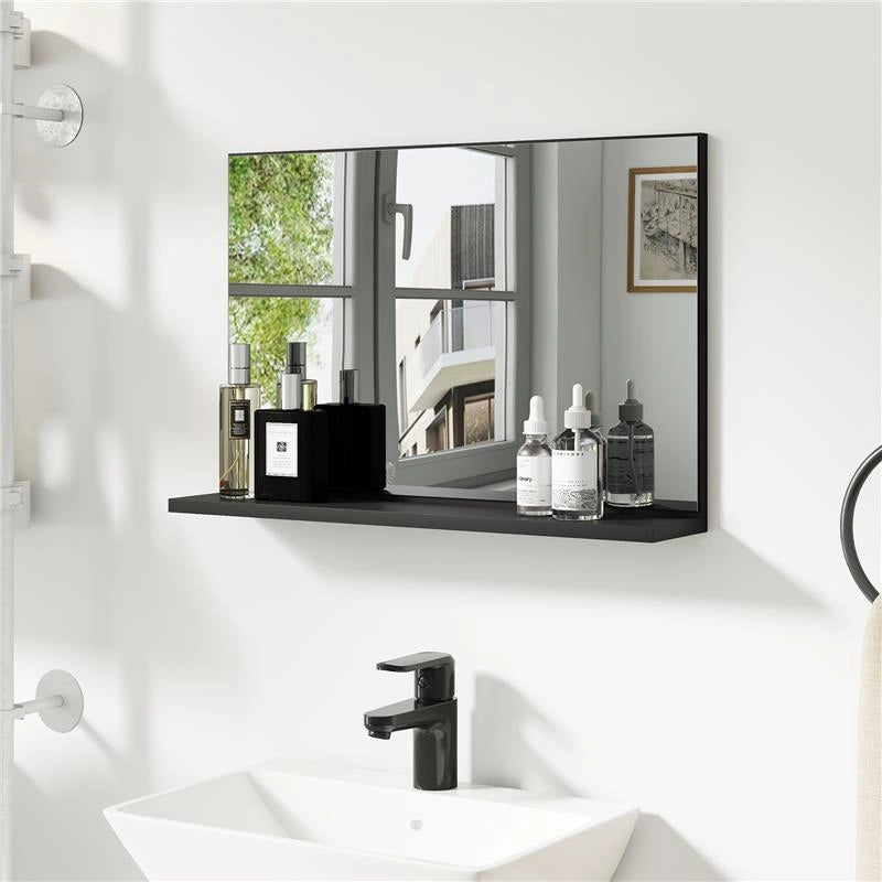 SPECCHIO BAGNO DA PARETE CON MENSOLA DESIGN MODERNO E MULTIUSO, 60X12X40 CM, NERO