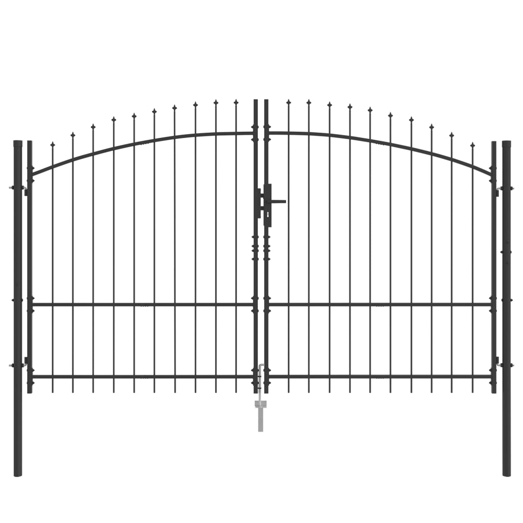 Cancello da giardino con punta a lancia, doppio battente, grigio, 175x300 cm in acciaio