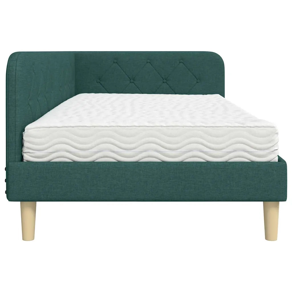 Cornice del letto ad angolo Verde Scuro 90 x 200 cm Tessuto
