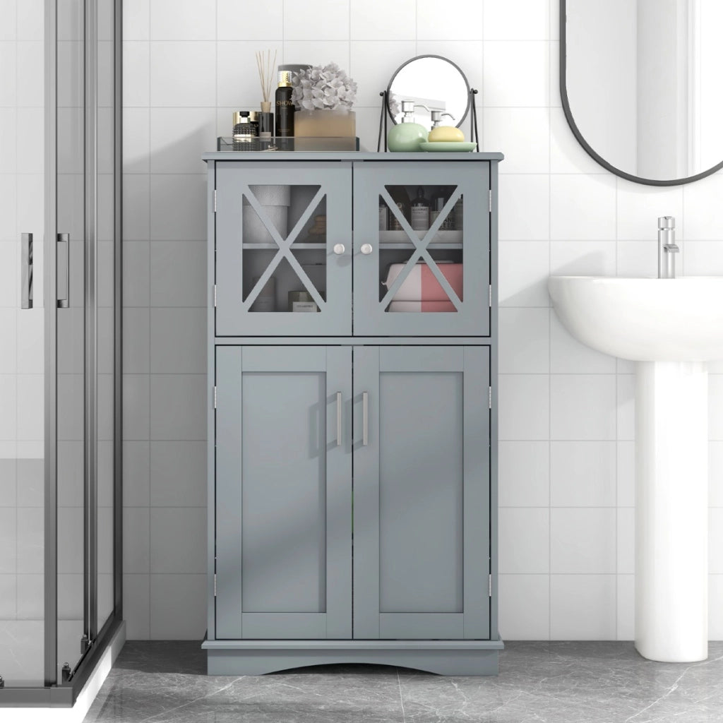 Mobiletto portaoggetti da bagno con ante e ripiani regolabili-Mobiletto da pavimento per bagno 60x30x108cm Grigio