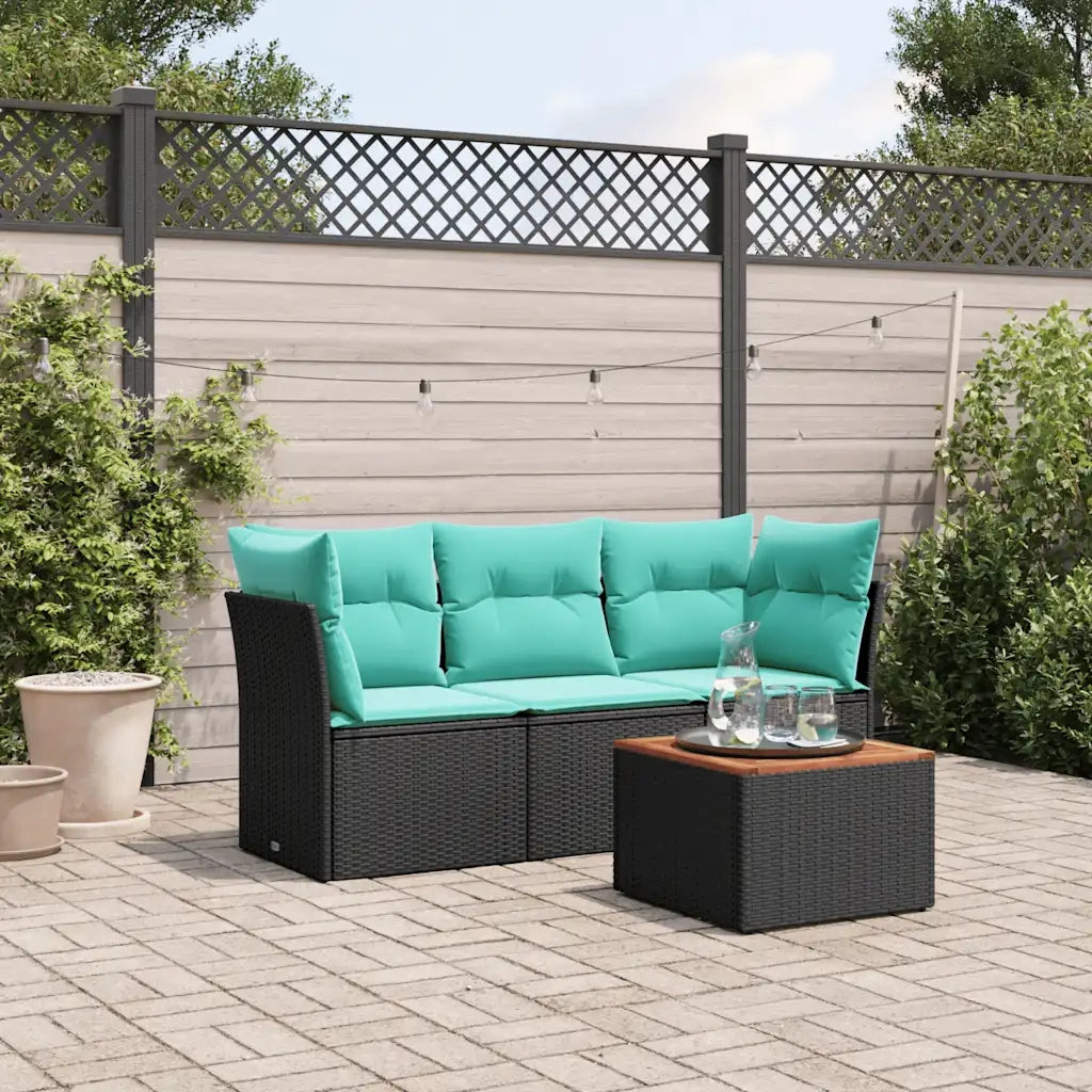 Set Divani da Giardino 4 pz | Set Salotto da Giardino con Cuscini Nero in Polyrattan