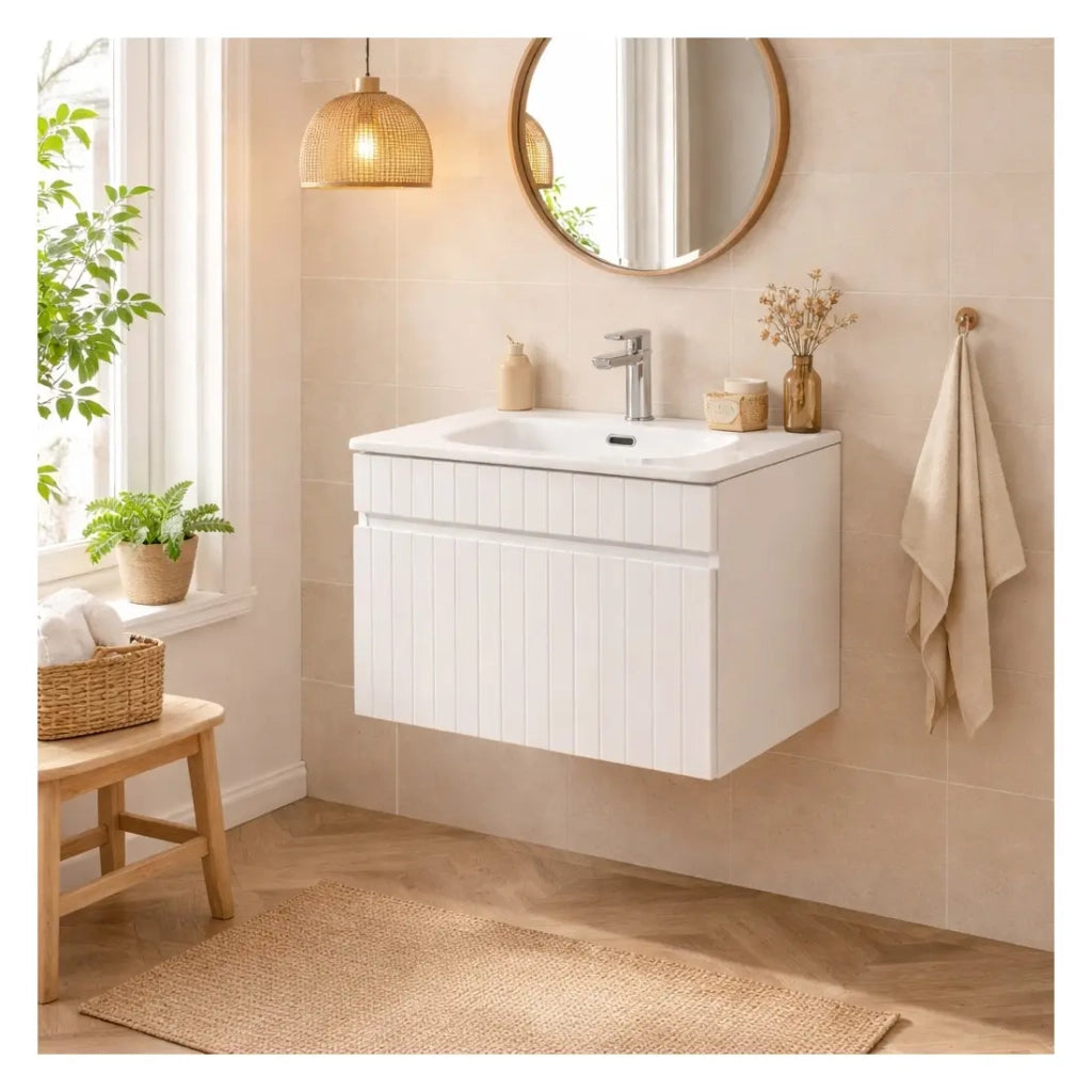 Set ICON bianco: mobile sotto lavabo 60cm + lavabo da incasso in ceramica bianca