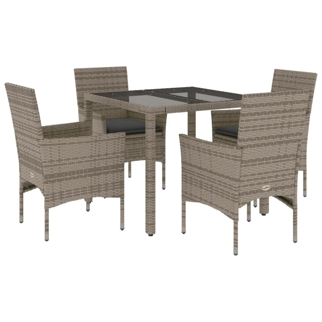 Set da Pranzo da Giardino 5 pz | Set Salotto da Giardino con Cuscini Polyrattan e Vetro