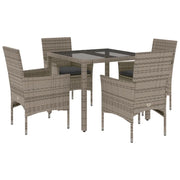Set da Pranzo da Giardino 5 pz | Set Salotto da Giardino con Cuscini Polyrattan e Vetro