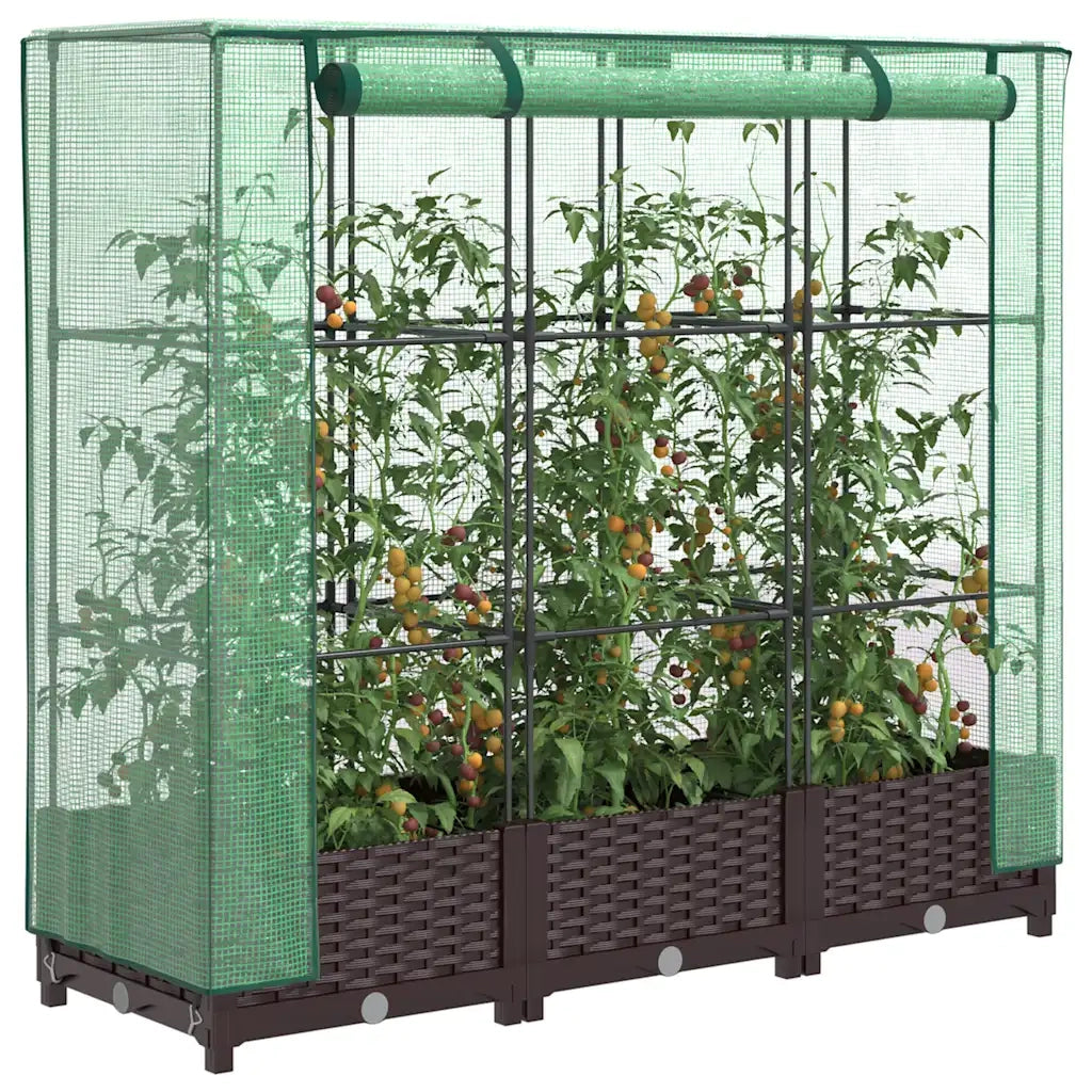 Fioriere | Cassetta per fiori | Letto Rialzato con Copertura Serra Effetto Rattan 120x40x123 cm