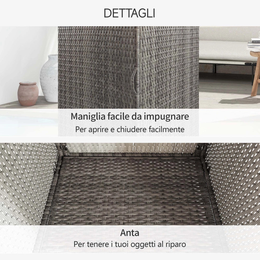 Armadio da Giardino in Rattan PE con 2 Vani, 60x63x120cm, Grigio