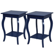 Set di 2 tavolini con gambe curve ripiani aperti a 2 livelli piedini antiscivolo-2 Tavolini laterali Blu scuro