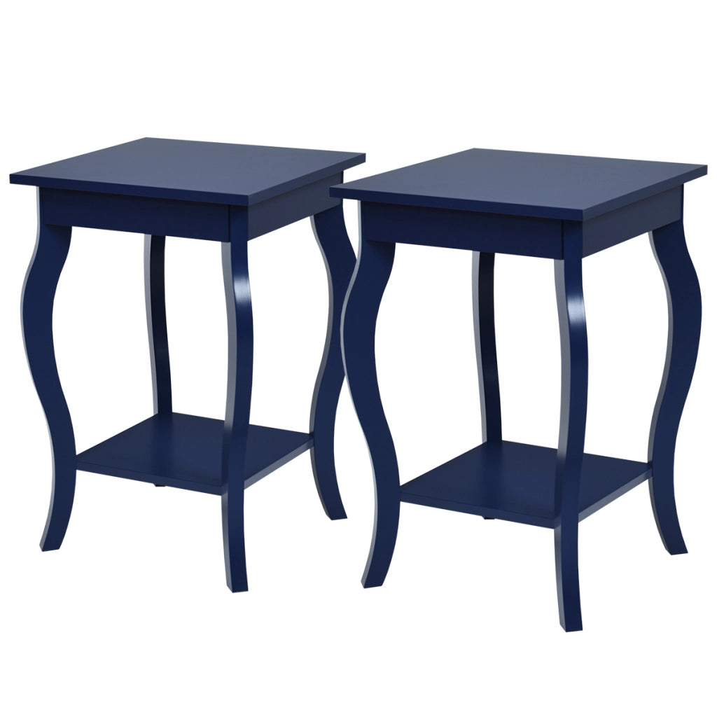 Set di 2 tavolini con gambe curve ripiani aperti a 2 livelli piedini antiscivolo-2 Tavolini laterali Blu scuro