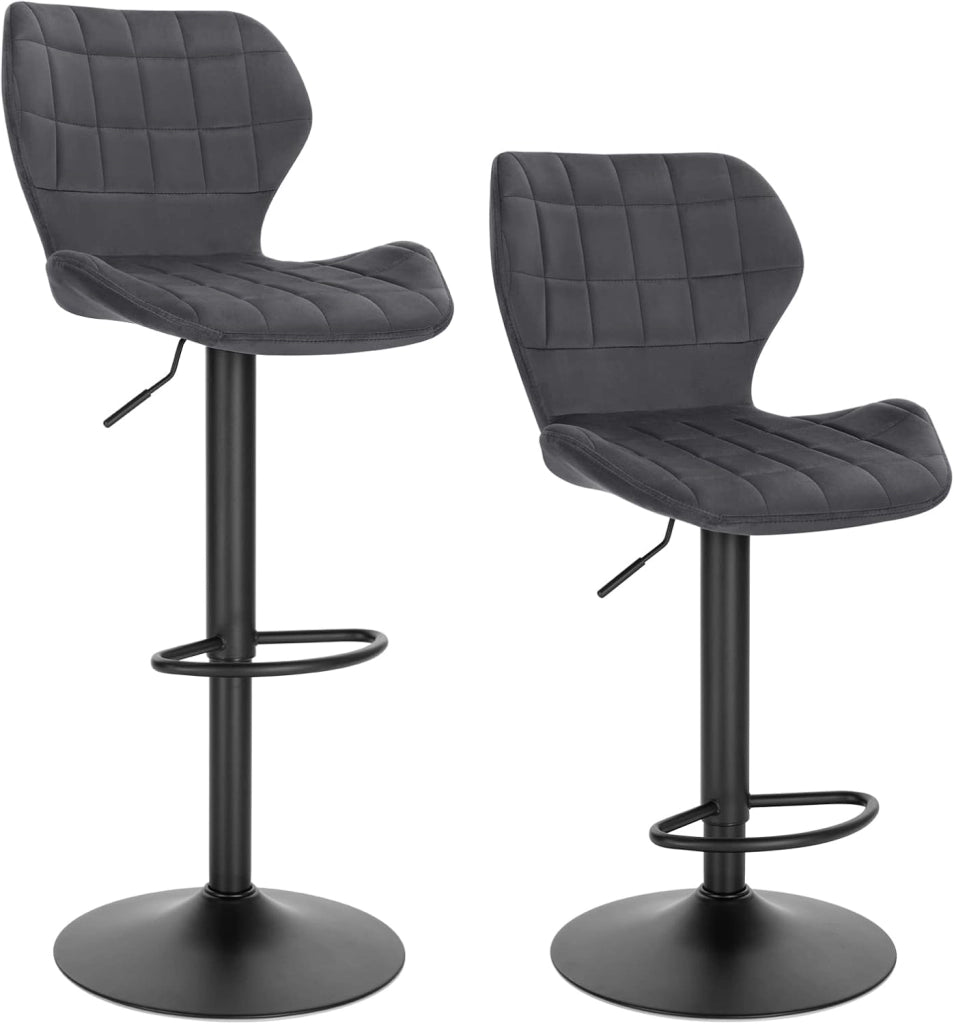 Set di 2 Sgabelli da Bar con Schienale e Poggiapiedi Girevoli a 360° Sedia Alta da Cucina con Seduta Regolabile tra 60-82cm in Velluto e Metallo Grigio Scuro BH324dgr-2