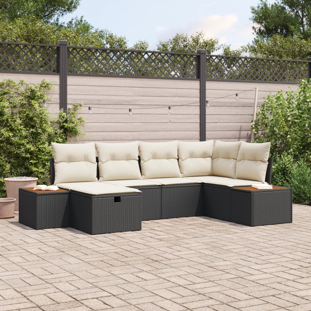 Set Divano da Giardino con Cuscini da 6 Pezzi in Polyrattan Nero