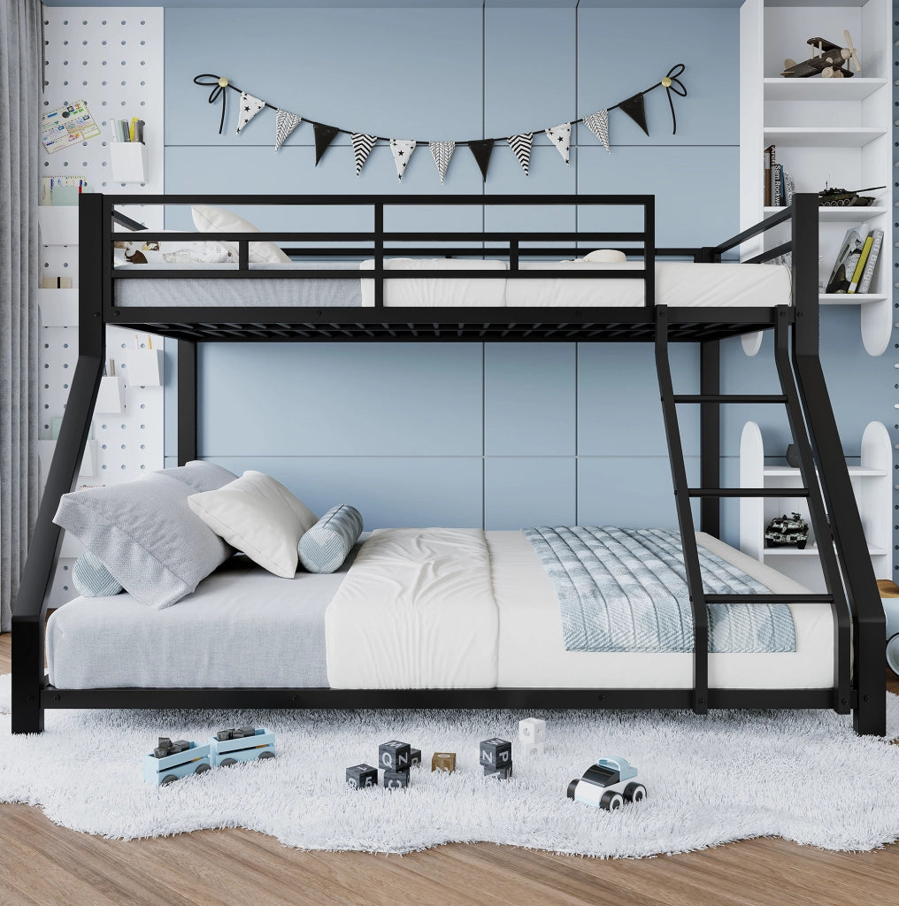 Letto a castello in metallo con scala e sponde 90x200 / 140x200 cm nero