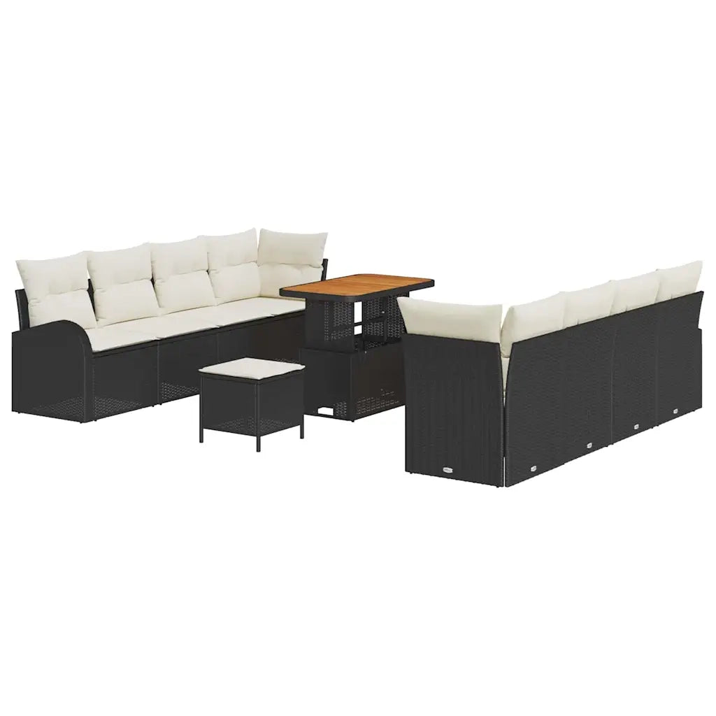 Set Divano da Giardino con cuscino 11 pcs Nero e Crema