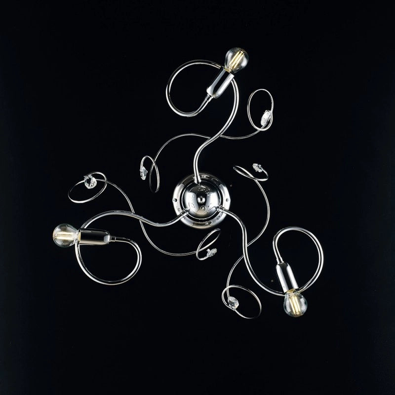 Plafoniera in ferro cromato lucido con strass in cristallo 3 luci 47xh.21 cm