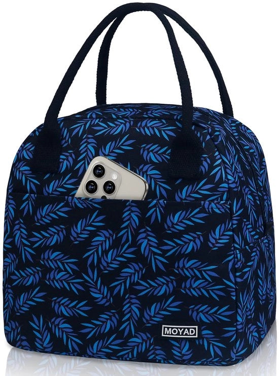 Borsa di Pranzo Donna Borsa di Picnic Leggera Borsa di Pranzo Compatta Isolata per Ufficio Scuola Borsa di Pranzo Ripiegabile Impermeabile 10L Blu Acacia e Nero