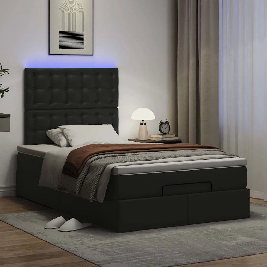 vidaXL Struttura Letto Pouf con Materasso Nero 120x200 cm Similpelle