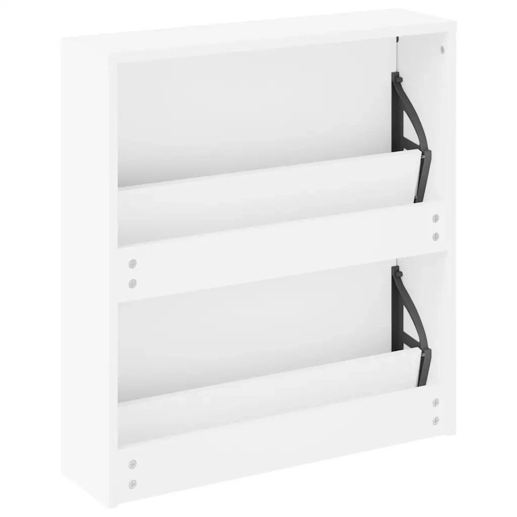 Scarpiera | Mobile per scarpe con 2 Ripiani e Specchio Bianco 63x17x67 cm