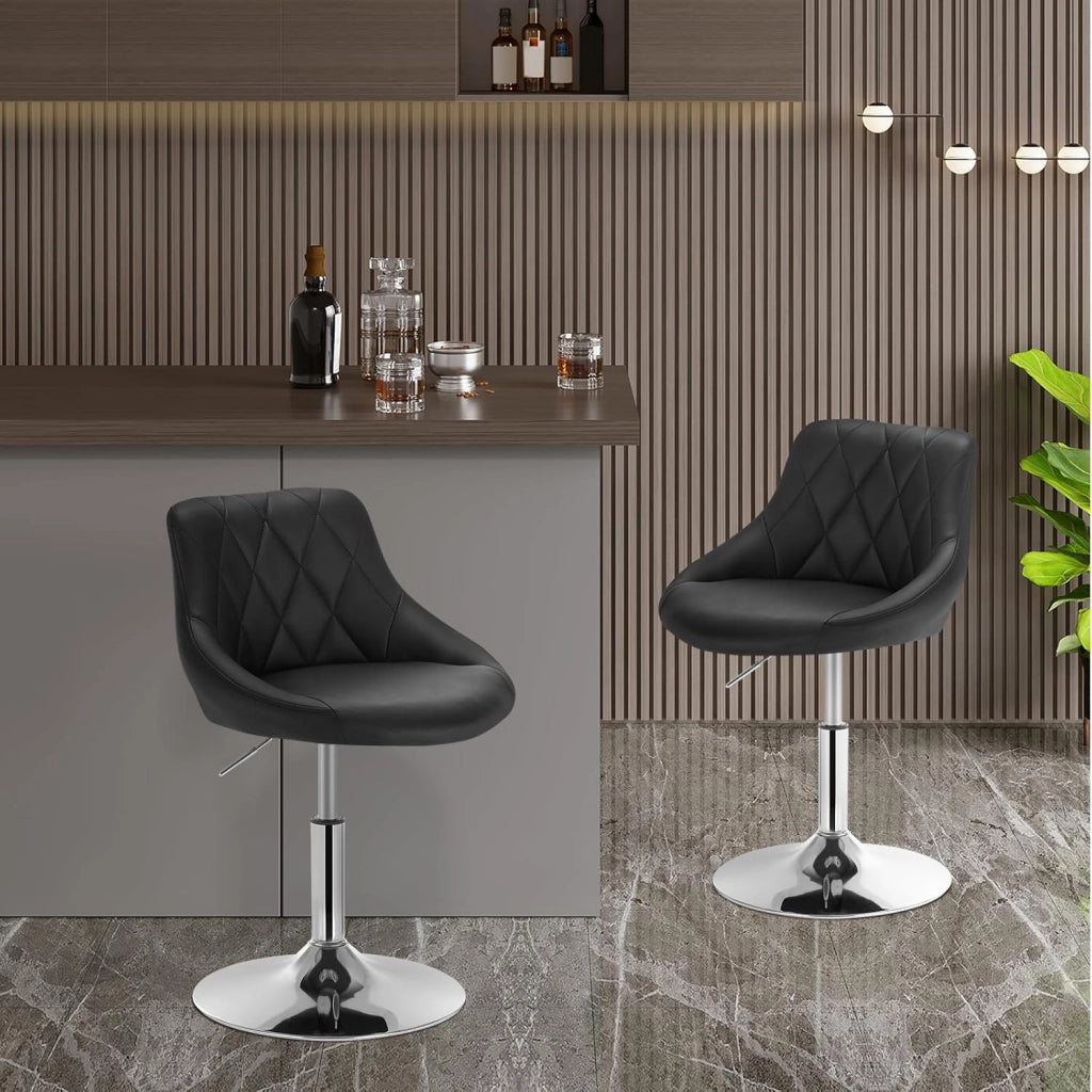 Set di 4 Sedia Cucina con Schienale in PU, Girevoli e Regolabili in Altezza, l'altezza può essere regolata tra 42-58 cm, Nero, BH241sz-4
