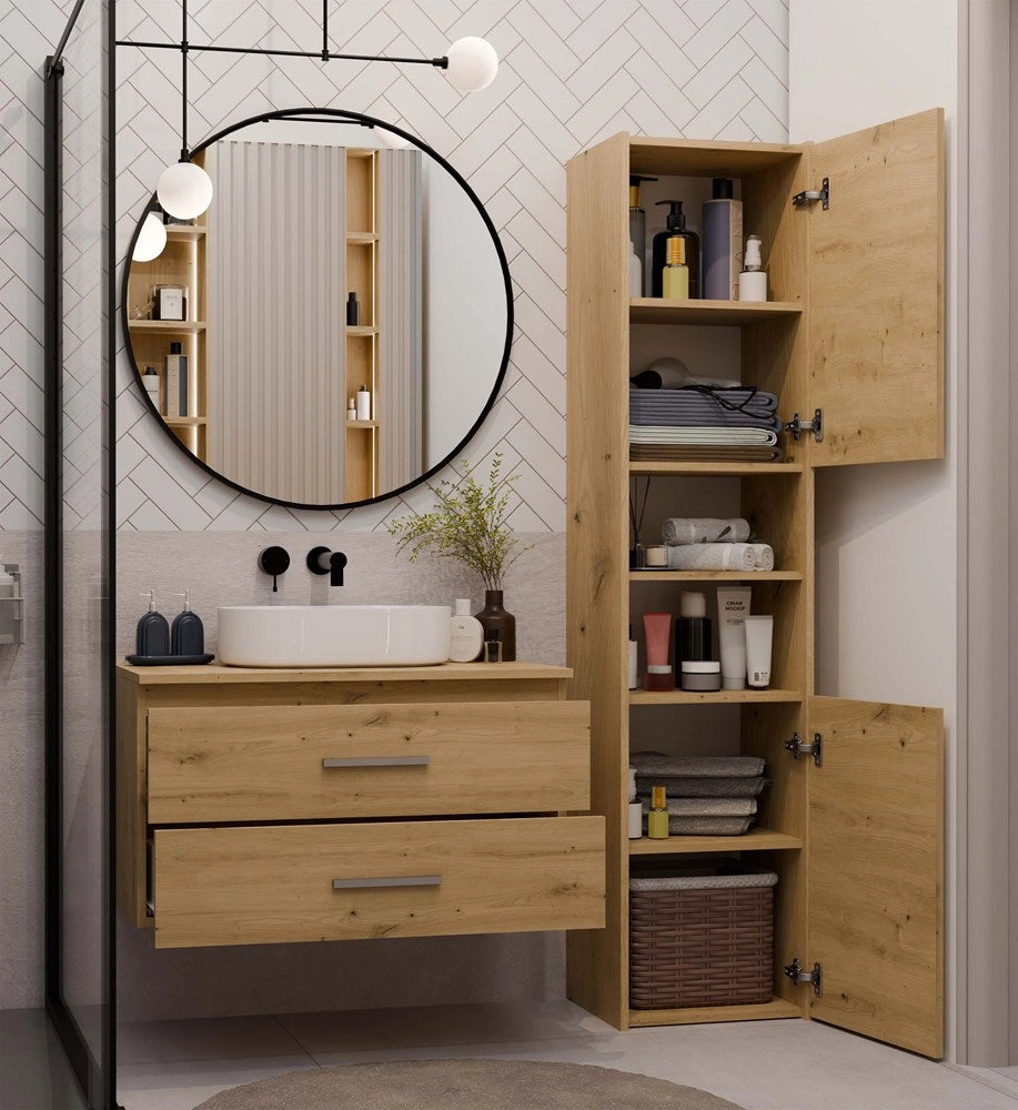 Mobile sottolavabo bagno NEL 80 sospeso 2 cassetti rovere artisan