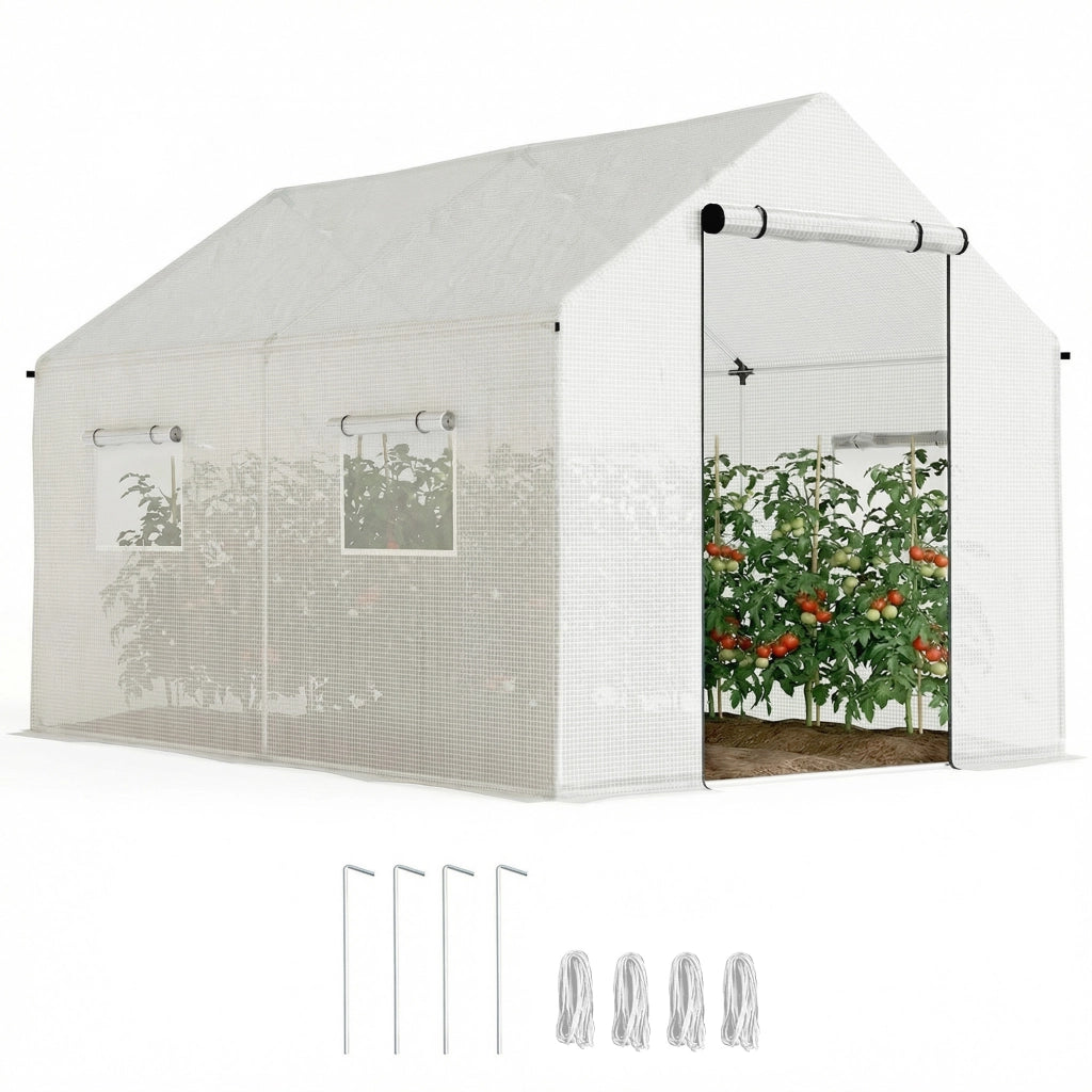 Serra Tunnel 2x3x2 m con 4 Finestre a Rete e Porta con Cerniera ¨C zephmum ¨C Bianco