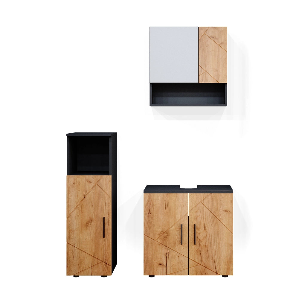 Vicco Set mobili bagno Quercia dorata/antracite 3 parti